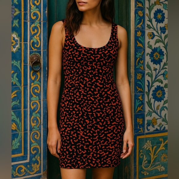 Ann Taylor Silk Blend Red Black Print Sleeveless Lined Sun Dress Women 6 Casual - Picture 7 of 7